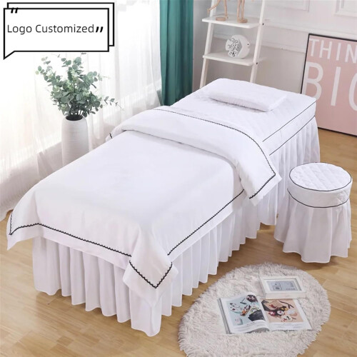 Massage table cover 4piece set, spa bed sheet  stool cover  pillowcase (Navy Blue) Ref: 9808 1