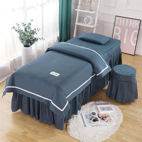 Massage table cover 4piece set, spa bed sheet  stool cover  pillowcase (Navy Blue) Ref: 9808 2
