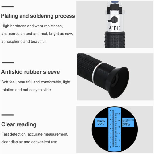 Refractometer, Handheld Sugar, Digital Tester, Wine, 025% Alcohol, 040% Brix (Box) 1
