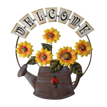 Adorable Sunflower Welcome Sign, Hand-Painted Sturdy Metal Decorative Vintage Wall Hanging For Front Door Garden Patio Backyard (Unique Design)