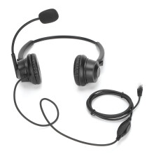 Professionele headset met twee oorschelpen en ruisonderdrukkende microfoon voor zakelijke gesprekken, heldere audio, ergonomisch ontwerp, perfect