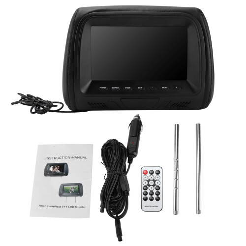 Reprodutor de vídeo LCD de 7 polegadas com encosto de cabeça ajustável e controle remoto sem fio; sistema de entretenimento para os bancos