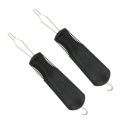Pack of 2 Button Hook Zip Pull Helper Shirt Collar Wire Loop Pull Through Assist Device Tool for Fibromyalgia Black