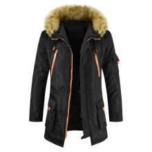 (Black, M) Mens Warm Winter Coat Jackets Thick Parka Jacket Overcoat With Fur Hood Padded