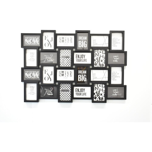 24 Multi Aperture ZigZag Black Photo Frame 86x57Cm