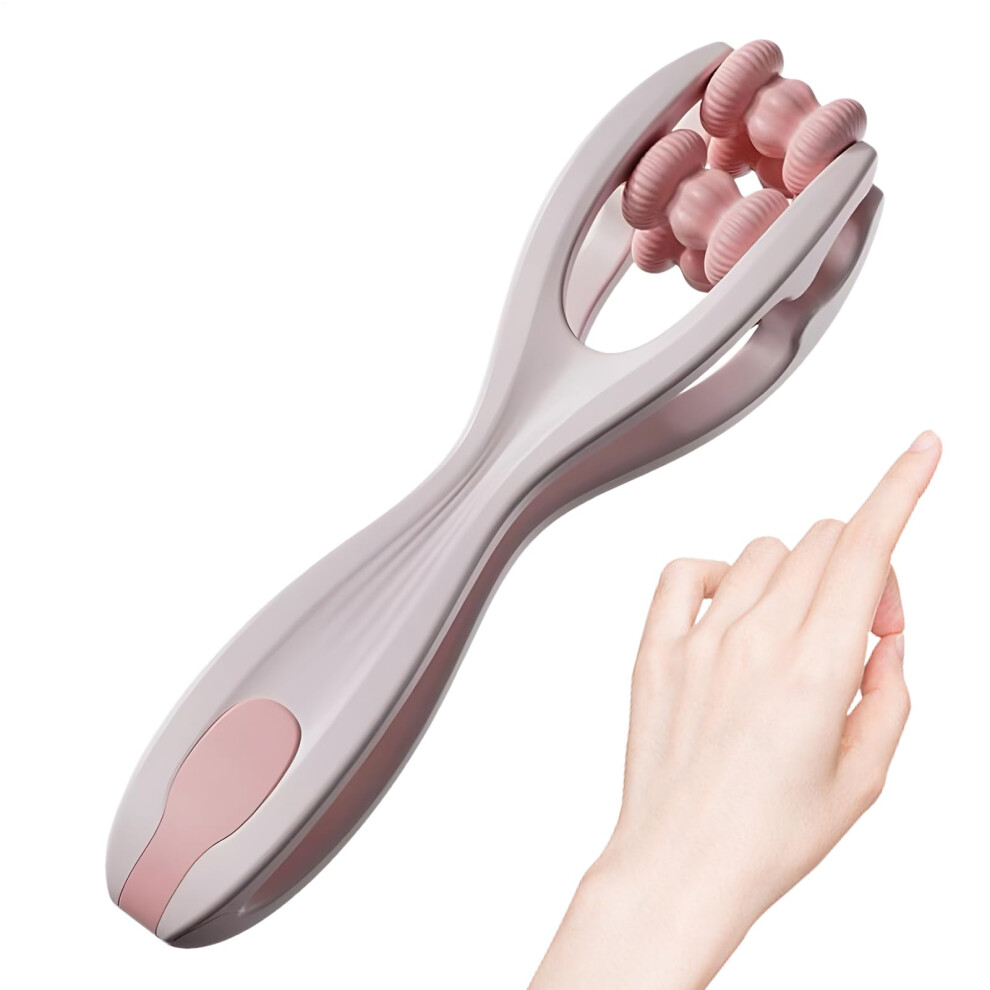 Pink Handheld Massager With Double Roller Finger Massage Roller To Relieve Tension Manual Finger Massager For Adults,