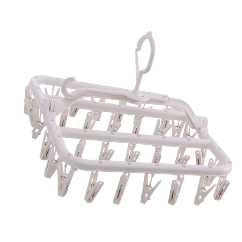 Multiple Clip Foldable Garment Rack Sturdy Construction-Ivory