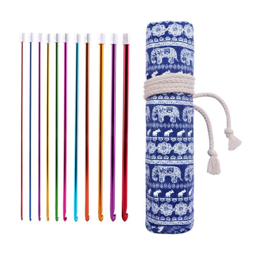 11Pcs Aluminum Tunisian Crochet Hook 27cm-27CM blue pattern ro