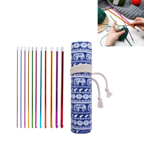 11Pcs Aluminum Tunisian Crochet Hook 27cm-27CM blue pattern ro 2
