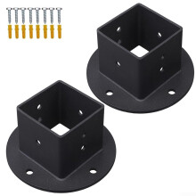 2 x 2 Post Base Set – 2 Pieces Black PowderCoated Square Post Bases – Bottom Flange Mounting Bracket for Deck, Porch, Handrail, Railing Support