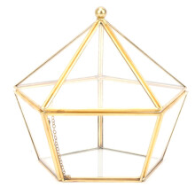 Unique geometric succulent planters artificial flower pot holders dust cover for home decoration glass copper transparent gold 16x16x15cm