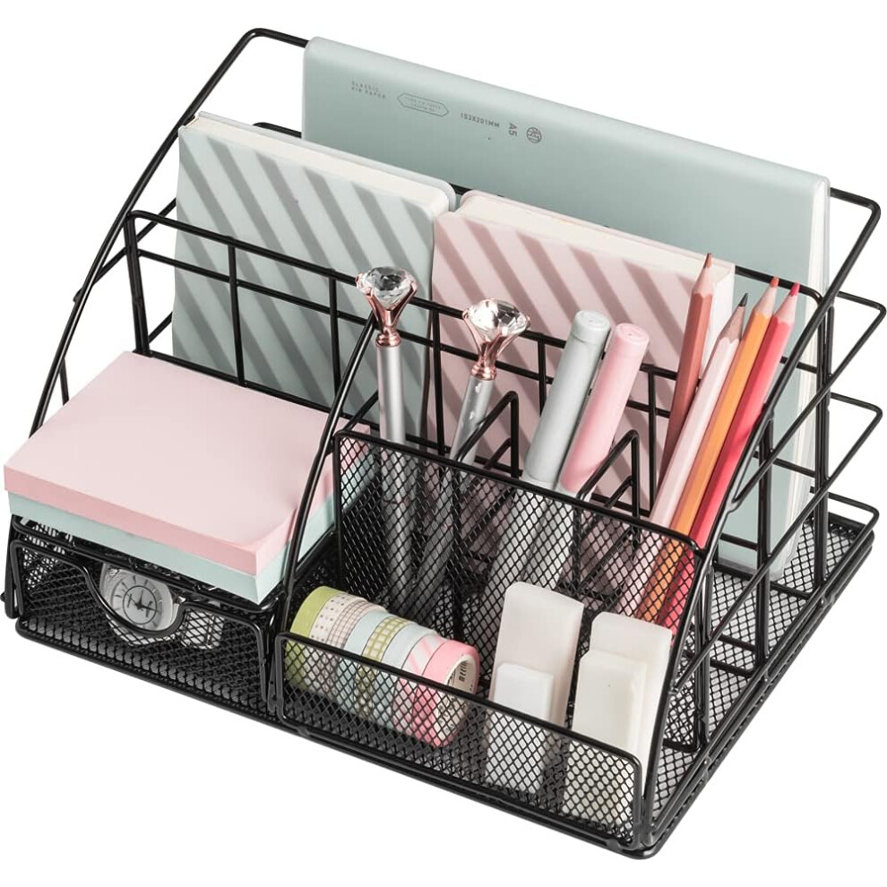 Rose Gold Office Supplies Organizer, Features Solid Metal Wire Mesh Structure, Large Storage Capacity For Various Office Supplies Including Pens Penci 9437117082086