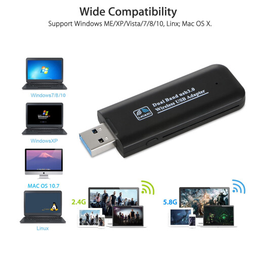 Προσαρμογέας USB3.0 WiFi διπλής ζώνης, το τσιπ Realtek8812AU εξασφαλίζει σταθερή σύνδεση για 1