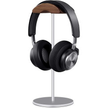 Kopfhörerständer mit niedrigem Schwerpunkt, Halterung aus Walnussholz und Aluminiumlegierung für zwei Headsets, geeignet für verschiedene