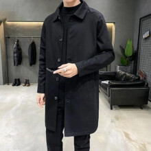 (black, 3XL) New Spring/ Fall Men's Trench Coat Long Button Jacket Casual Lapel Coat Fashion