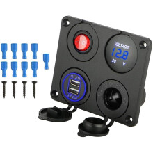 Chargeur double USB 4 en 1, panneau multifonctionnel pour voiture, voltmètre LED, protection de sécurité, interrupteur à bascule LED durable,