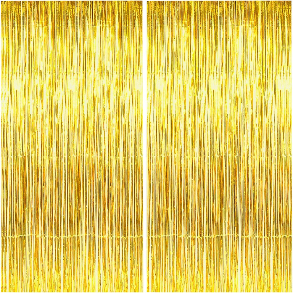Gold Metallic Tinsel Foil Fringe Curtains, Sparkling Appearance Adds Warmth To Party Atmosphere For Wedding Anniversary Decorations, Birthday Party Ba 9437117758615