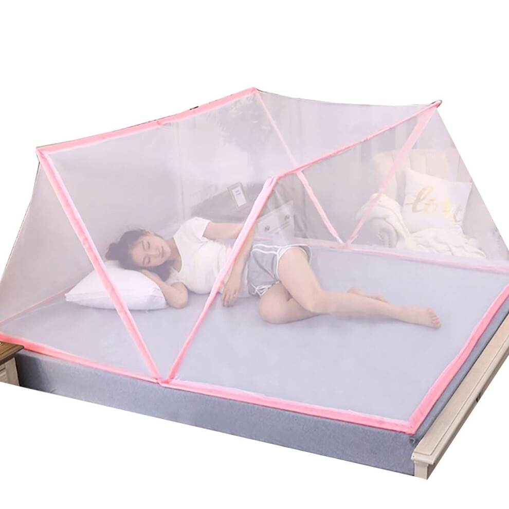 Foldable Mosquito Net Bed Net Summer Indoor And Outdoor Travel Bed Canopy Curtains Sleeping Tents Girls Room Decoration, 160 X 190 X 80 Cm Pink