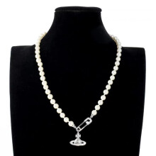 (Saturn Pearl Brooch Necklace - White Gold) Saturn Pearl Planet Pearl Necklace