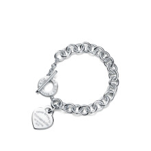 (Silver TO heart-shaped bracelet, 21cm) Classic heart-shaped pendant with diamond heart TO clasp bracelet