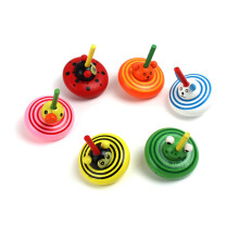 Pack of 6 Wooden Spinning Tops, Mini Animal Toy, Desk Toy, Wooden Toy for Beemysafe Toys, Small , Gyroscope, Woods