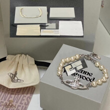 (Saturn Pearl Bracelet - White Gold) Saturn Pearl Planet Pearl Necklace
