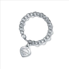 (Silver heart-shaped bracelet, 19cm) Classic heart-shaped pendant with diamond heart TO clasp bracelet
