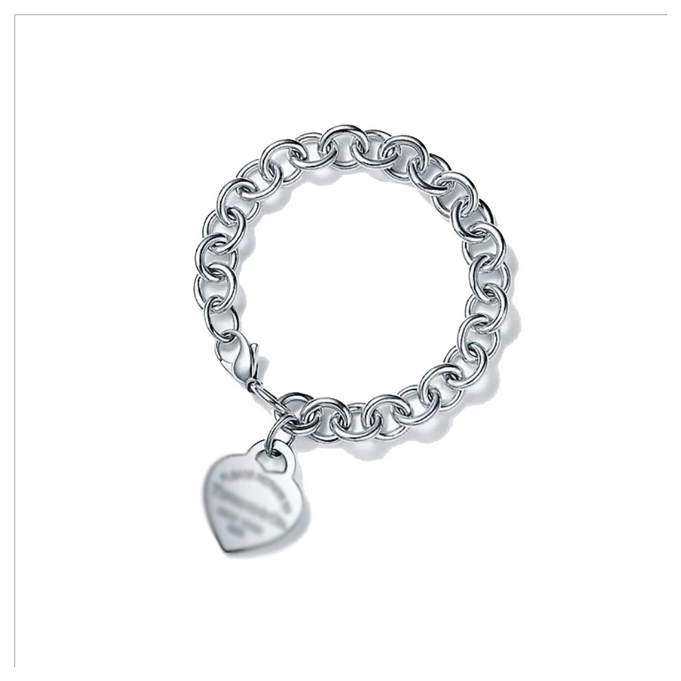 ( Heart-Shaped Bracelet, 19Cm) Classic Heart-Shaped Pendant With Diamond Heart To Clasp Bracelet Silver