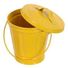 Yellow Iron Tabletop Trash Can with Lid Stylish Small Desktop Bin