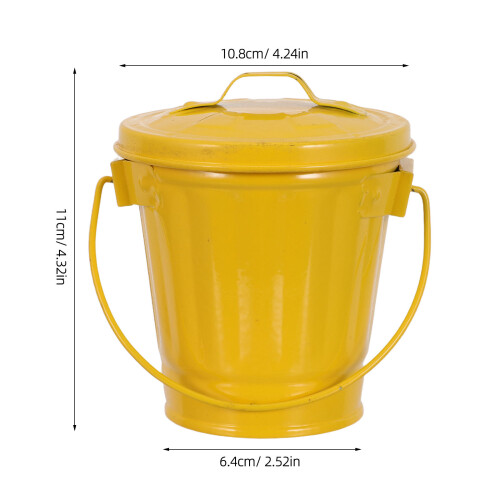 Yellow Iron Tabletop Trash Can with Lid Stylish Small Desktop Bin 2