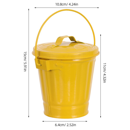 Yellow Iron Tabletop Trash Can with Lid Stylish Small Desktop Bin 1