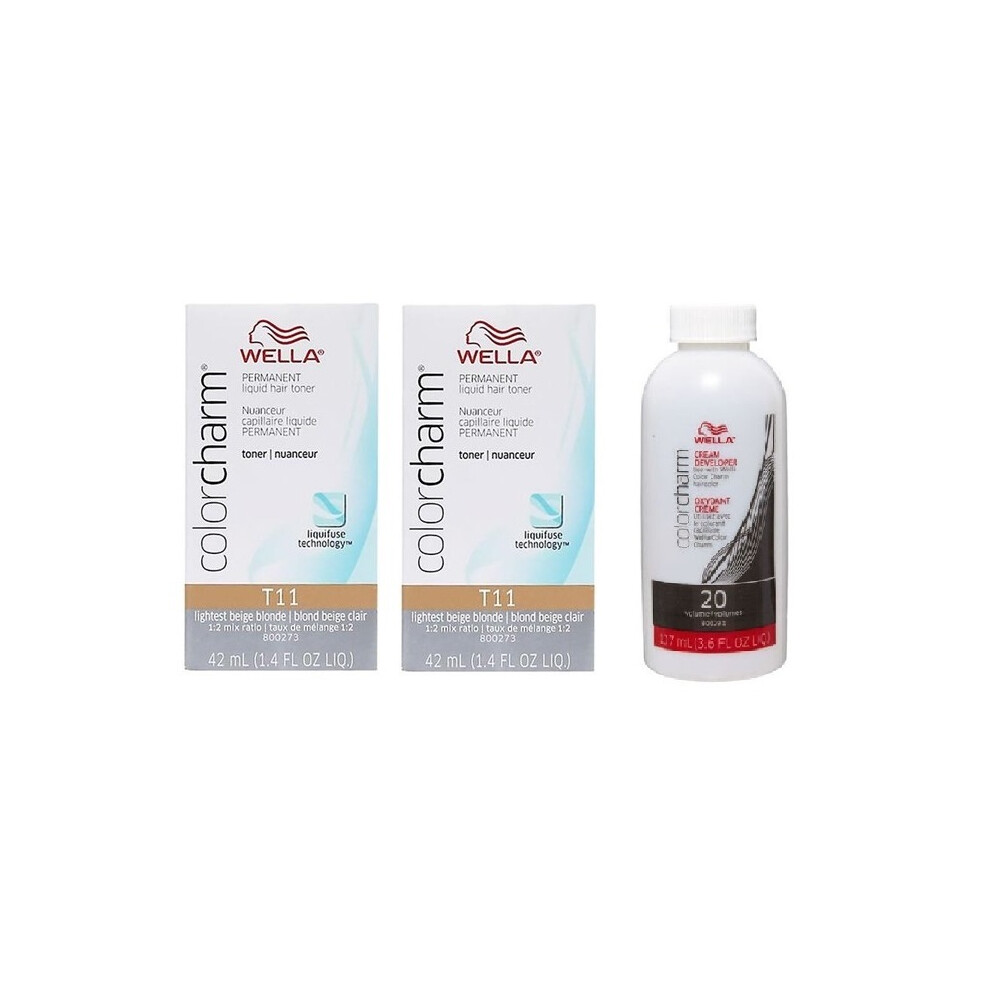 Wella (2-Pack + Developer) Color Charm Toner T11 Lightest Beige Blonde