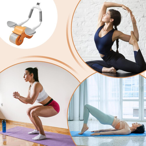 Ab Roller with Elbow Support, Abdominal Wheel with Timer  Gym Orange 2