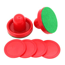 2 sets of portable table hockey pucks and replacement paddles for air hockey table game, including pucks and paddles in a practical set.