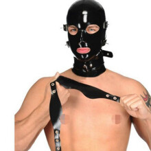 Bondage Latex Mask Fetish Hood Halloween Mask Rear Zipper Opening for Mouth and Eyes for Couple XL
