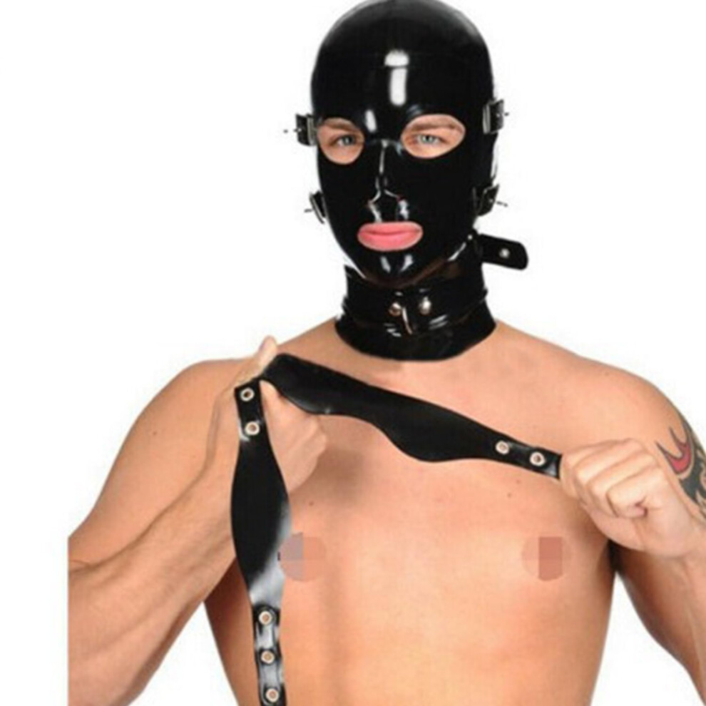 Bondage Latex Mask Fetish Hood Halloween Mask Rear Zipper Opening for Mouth and Eyes for Couple XL