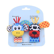 2pcs Baby Wrist Rattle Ankle Socks Ringing Toy For Teether Cartoon Animal Ring For Infant 1 Month Watch Strap Puppy Monkey
