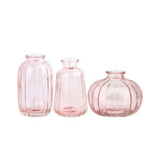 Glass Vases Set Of 3 Clear Ribbed Flower Container For-Pink