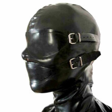 Bondage Latex Mask Full Face Mask with Mouth Plug and Eye Patch with Zip Latex Cosplay Sex Toy XL