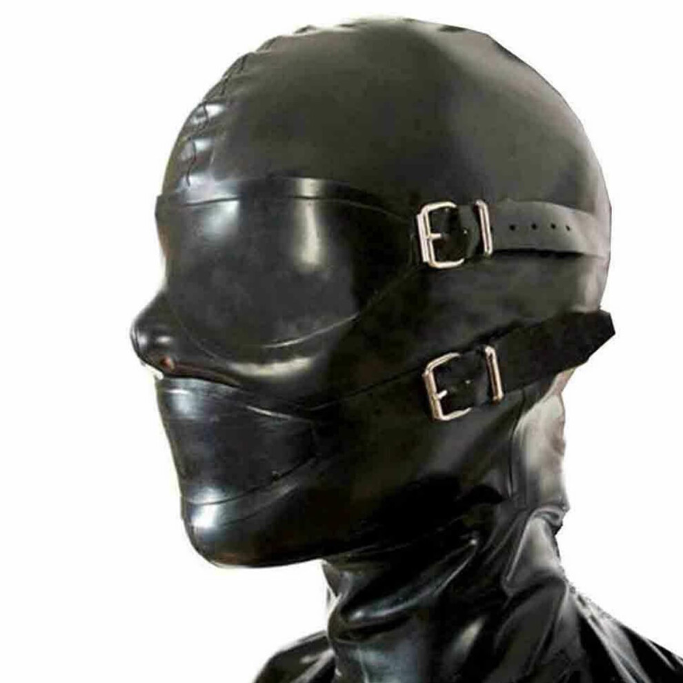 Bondage Latex Mask Full Face Mask with Mouth Plug and Eye Patch with Zip Latex Cosplay Sex Toy XL