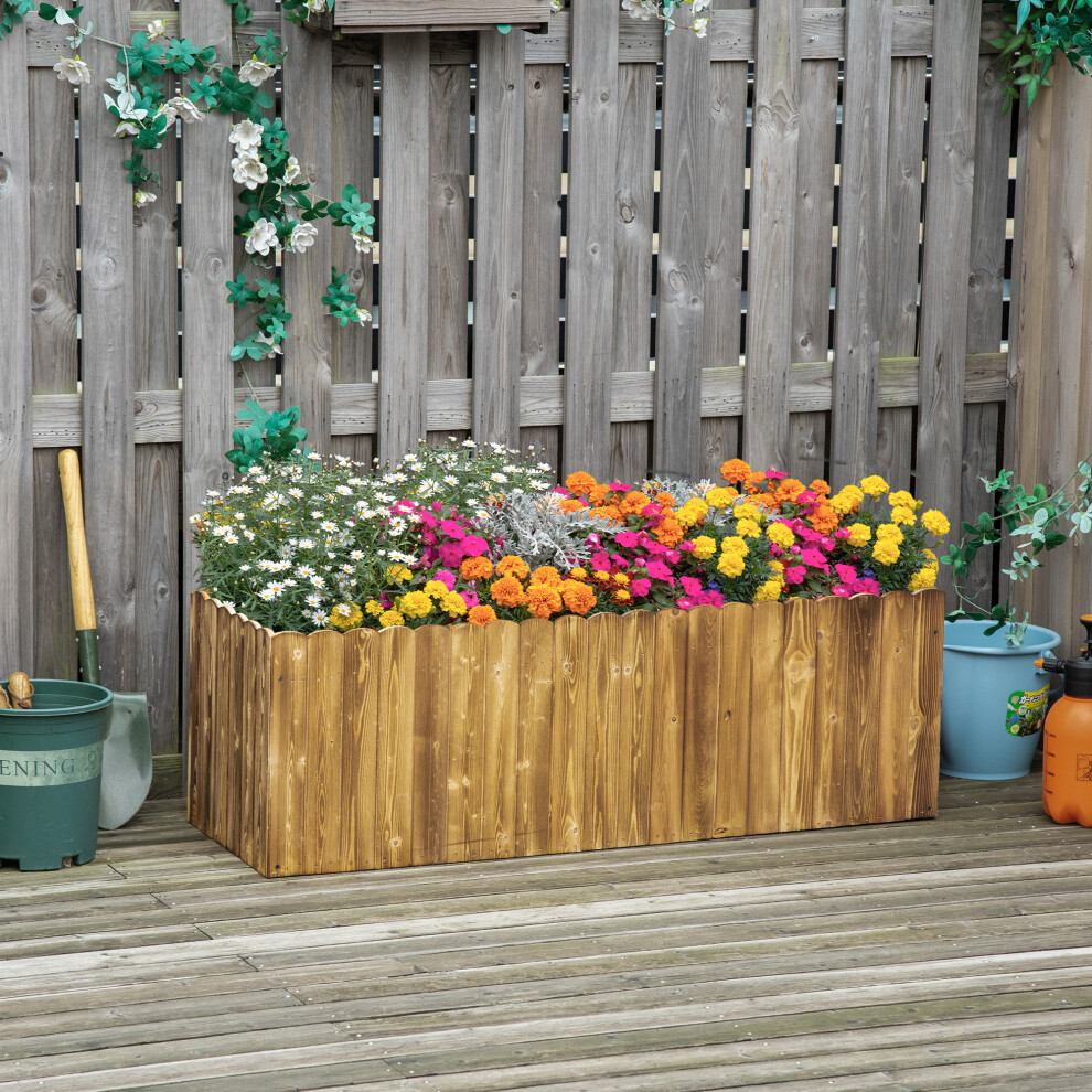 Outsunny Raised Flower Bed Wooden Rectangualr Planter Container Wood