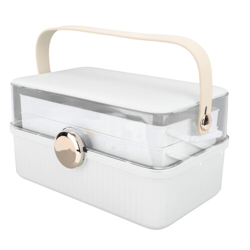 Large White Plastic Cosmetic Storage Box with Handle, 1.55kg