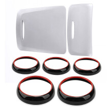 Chrome ABS Center Storage Box Panel Trim Ashtray Cover with 5Pcs Air Conditioning Vent Outlet Cover Trim Sticker Red