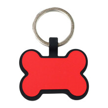Animal ID Tag for Dogs and Cats, Name and Phone Number with Key Ring, Silicone Bone Design, Red
