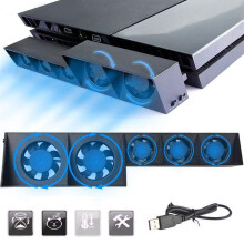Kjølestasjon med fem vifter for PS4, ekstern kjøler med tre moduser, stille design og enkel installasjon, justerbar modus,