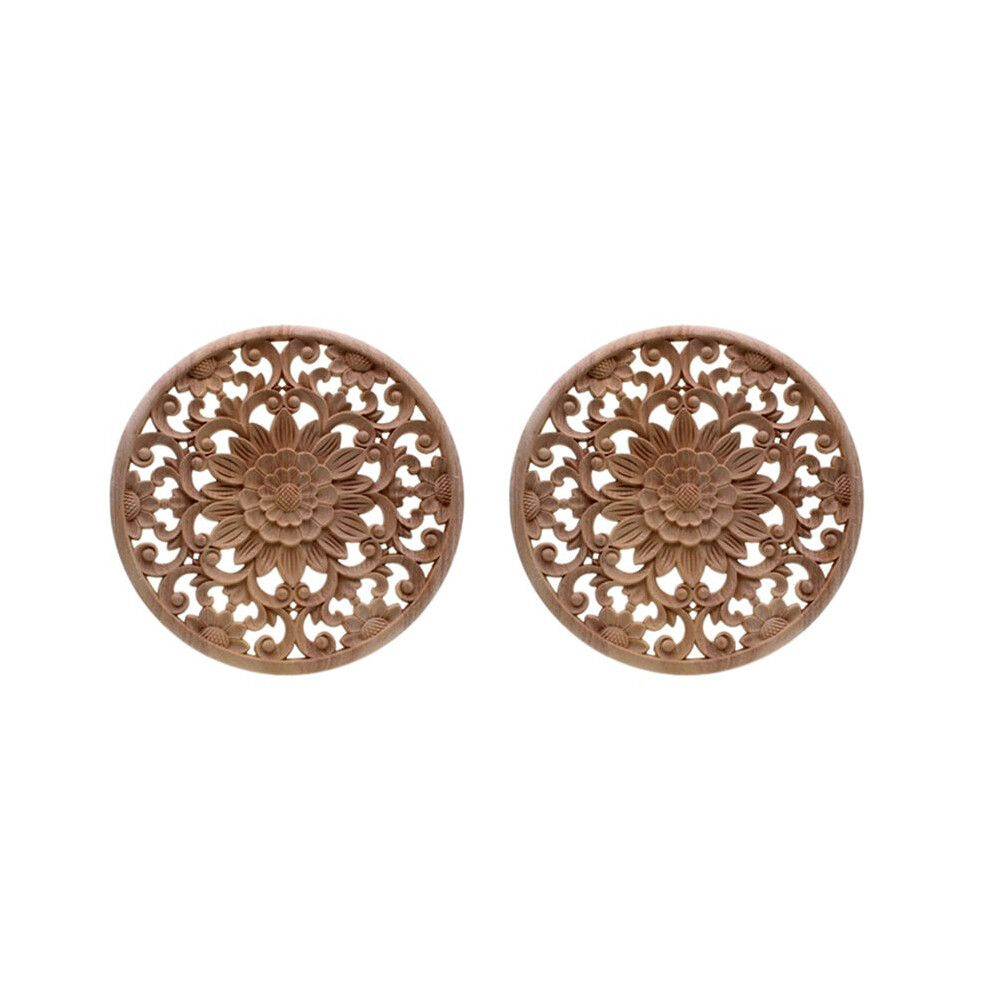 6X Carved Flower Carving Round Wood Appliques for Furniture Cabinet Unpainted Wooden Mouldings Decal 15x15x0.8cm