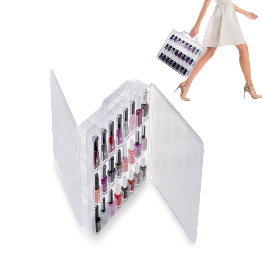 Transparent Nail Polish Storage Case 48 Bottle Organiser with Adjustable Dividers Nail Polish Holder Gel Nail Storage for Salon Home Handle Design