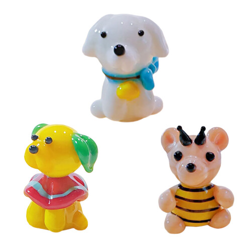 Statues d'animaux en verre multicolores,-Petit chien blanc 1