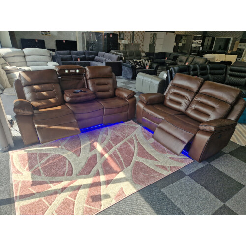 Hafsa 3 + 2 Brown Electric Recliner Sofa Set 1