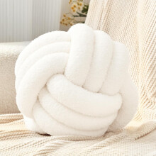 Round Knot Cushion, 28 cm Ball Decorative Cushion, Beige White, Boucle Knot, Aesthetic Sofa Cushion
